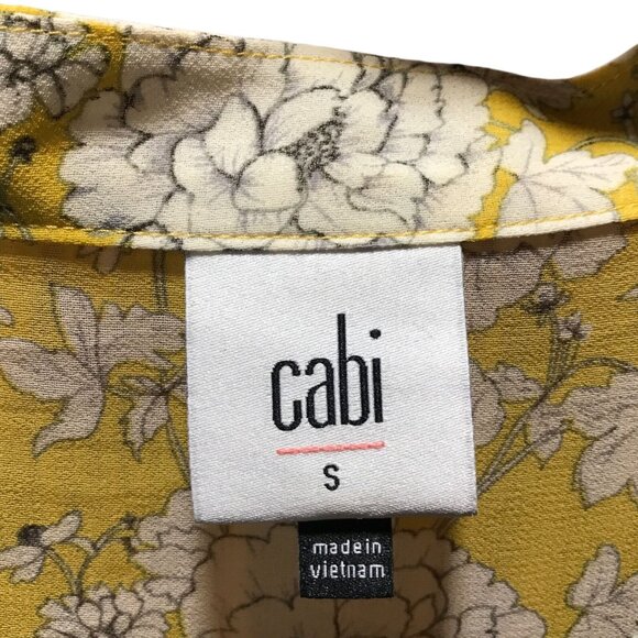 Cabi Yellow White Black Floral Pattern Sheer 3/4 length sleeves Womens Small Shi - Picture 4 of 4
